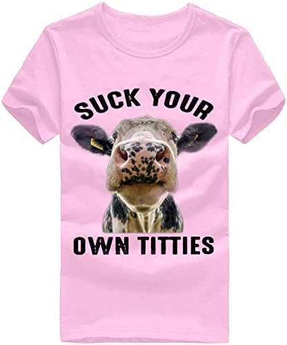 Смешни графички маички за жени прекрасна крава печатена летна екипаж маици со краток ракав, салон за пулвер кошули слатки врвови