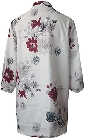 Womenените 3/4 ракав маичка со маичка, боја блуза, ринезон Туника врвови против вратот, цветни печатени маички пролетни летни врвови
