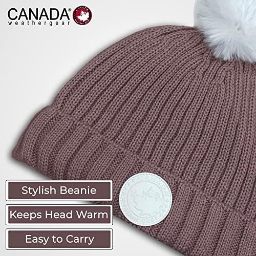 Канада временска опрема плетена капа за жени - пријатна зимска капа со пом -пом -сингл манжетна капа