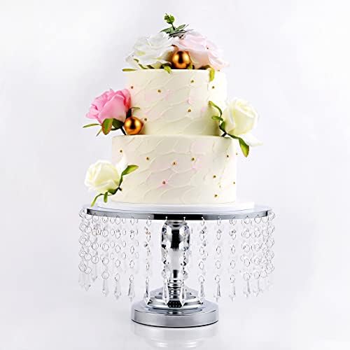 12 Инчи Сребрена Тркалезна Торта Стојат Со Приврзоци Совршени За Свадби, Родендени и Специјални Прилики