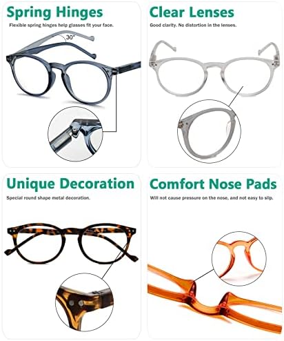 Очила За Читање Со 5 Пакувања Овални Тркалезни Пружински Шарки Вклучува Читачи На Сонце +1.0
