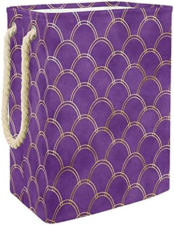 Златна страна сирена шема Purple Leastring Casher Closhapsible Rectangular Organizer Hamper за унисекс возрасни, тинејџерки, момчиња, водоотпорни