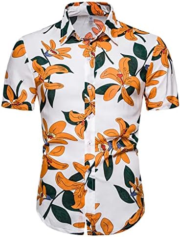 Менс хавајски кошули пролет и лето цветни шарени печатени обични лап -плажа на отворено одмор кратки ракави кошули бели кошули