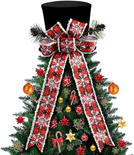 Лмтквк Топер Шапка За Новогодишна Елка, Црна Горна Капа со Лак и Издолжена Лента-Топер Од Дрво Божиќни Украси За Божиќни Празнични Зимски