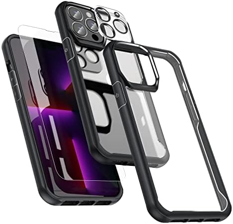 OreTech дизајниран за iPhone 13 Pro Max Case, со [2 x заштитен екран за стакленички екран] [Заштитник на леќи за камера] Заштита на пад на воената