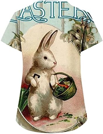 Жени среќни кошули на Велигденски ден шарени лов на јајца симпатична зајаче девојка пирнт маица лабава вклопени врвови со џебови со џебови