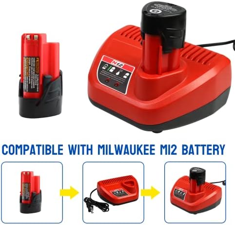Замена на полначот на батерии од 12V M12 литиум јон за полначот на Милвоки 48-59-2401 Компатибилен со Milwaukee M12 Battery Lithium
