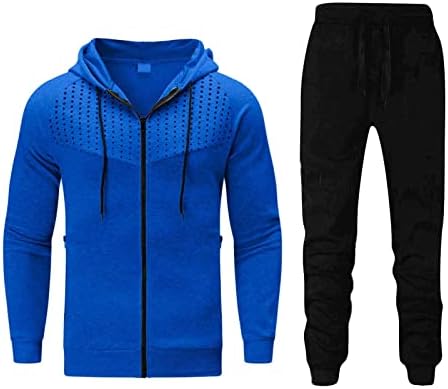 Машки есен и зимски врвен костум за пантолони и рекреативни џемпери и панталони од полкови и панталони поставени сини