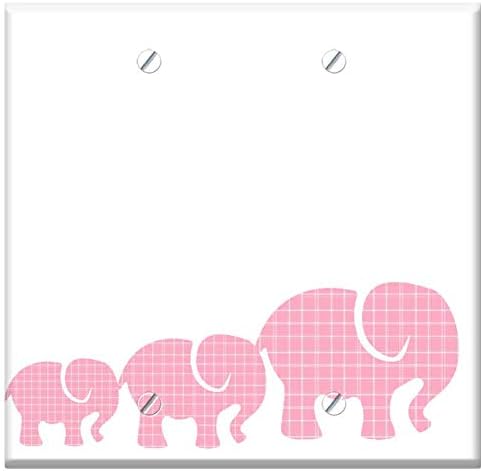 2 -банда, комбинација на комбинација на wallидна плоча за излез на излез - розови слонови бебиња слонови слонови карирани