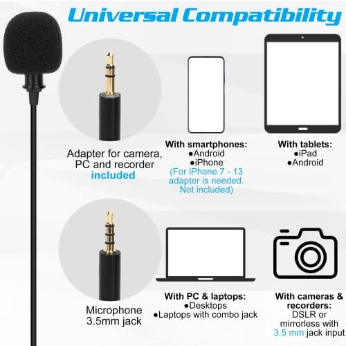 Професионална оценка лавалиер лапел микрофон за LG K92 5G компатибилен со iPhone телефон или блогирање на фотоапарати во блогирање