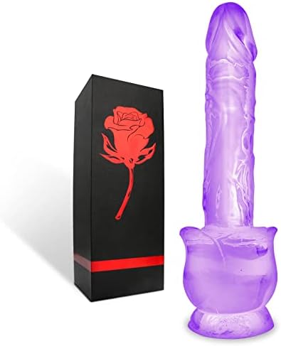 Роуз дилдо секс играчка реалистична чиста силиконска виолетова дилдо со силна чаша за вшмукување за игра без раце и анална игра
