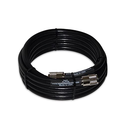 Алфа дистрибутер Алфа-125ft RG8U Coax кабел со амфенол PL259s прикачен црно со никел позлатени конектори Alp-BK8U-125