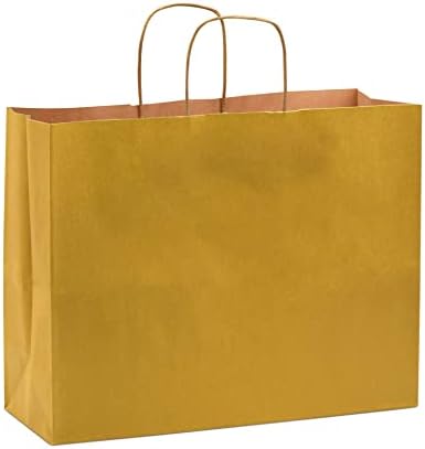 Бутик торби - 16x6x12 200 пакувања со голема големина на жолти хартиени кеси со рачки, хартија Крафт торби за мал бизнис, малопродажба и стока,