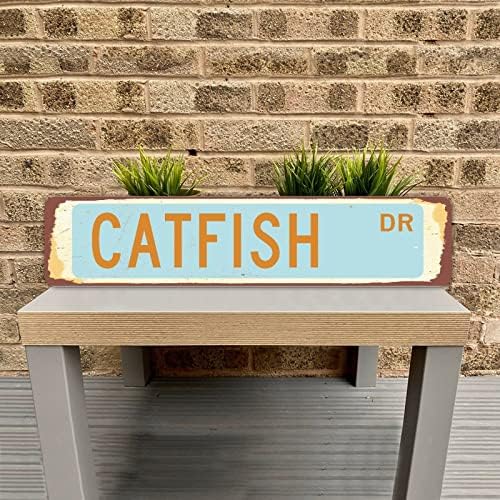 Catfish DR Animal Street Sign, персонализиран вашиот текст Гроздобер алуминиумски знак за lубител на сом за фарма куќа тремот Продавница wallиден