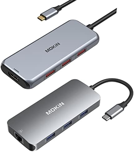 USB C Адаптери За MacBook Pro/Air, Mac Dongle со 3 USB Порта, USB C ДО HDMI, USB C До RJ45 Ethernet, MOKiN 9 во 1 USB C До