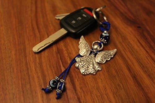 Luckboostium убав ангел w/ сино кристал и злото виси украсен украс - Дома среќа привлечност - Домашни клучеви, чанта, торби и додатоци за ретровизори - Подарок за мажи и жени
