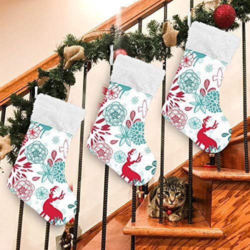 Алаза Божиќни чорапи Симпатични елени класични персонализирани големи декорации за порибување за семејни сезонски празници Декор 1 пакет, 17,7