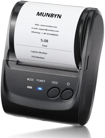 Печатач за прием на Munbyn POS, печатач за прием од 58мм, 2.28inch безжичен преносен мобилен мини Bluetooth термички печатач, компатибилен
