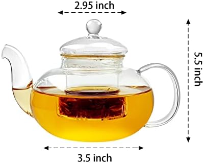 Стаклен чајник со инфузер, стаклен чај од 1000 мл со отстранлив инфузер за цветање и лабав чај од лисја, сад за чај од гуска за микробранови