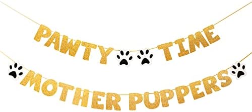 Пред-Нанижани Ајде Pawty Куче Роденден Материјали, Pawty Време Мајка Кученца, Смешни Злато Сјајот Кученце Роденден Банер За Партија