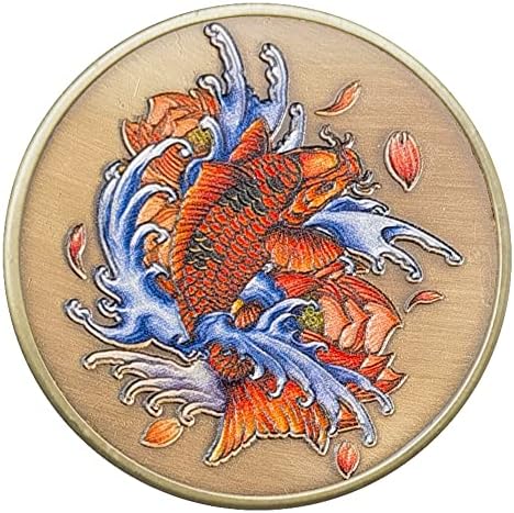 Носете Среќа Секогаш-Месинг Среќа Монета Со Кои Риба Дизајн И Врежана Афирмација, Дијаметар Од 1,57 Инчи