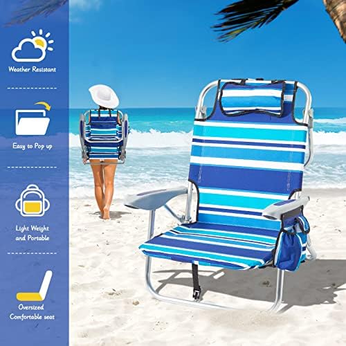 Преносен стол за плажа во Канпски за возрасни, 4 позиции ранец за преклопување столчиња за кампување за отворено, столици со плажа со