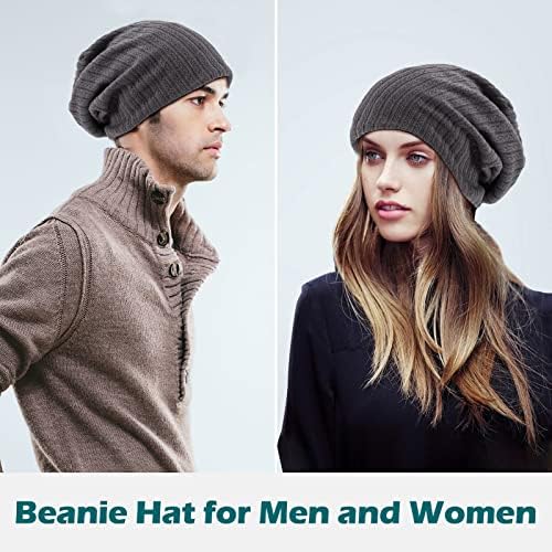 Греј Beanie Slouchy Beanie Hat: Плетена капа за жени со памучна обвивка, жени од грав, слабини за жени, капчиња од грав за мажи, меки