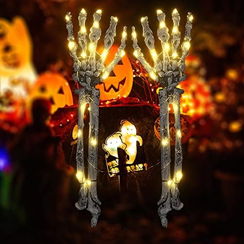 Забрани на Ноќта на вештерките на отворено украси Осветлени скелетни раце рачни удели 40 LED топли бели светла водоотпорна батерија
