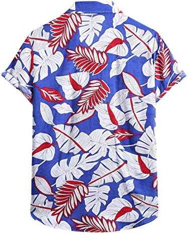 Hdzww меко печатење блузи Машки парк преголем v вратот блуза пролет хавајски тенок краток ракав тенок кошула со копчиња