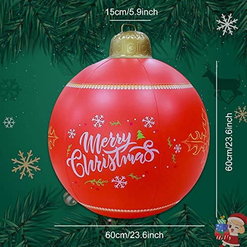 Божиќна топка на надувување, 24 инчи гигантски божиќни украси на отворено, ПВЦ осветли украсена топка со LED светло и далечински