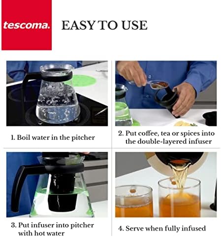 Производител на кафе и чај Tescoma со инфузер - боросиликатно стакло и пластика без БПА, за употреба на микробранова печка или шпорет