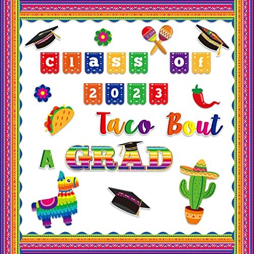 Bxawi 86pcs Мексиканска фиеста Дипломирање 2023 година, Билтен табла поставена тако -класа од 2023 година, исечени граници на трим