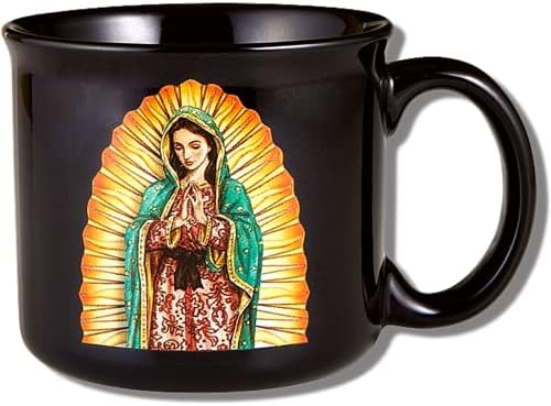 Непомско црна керамичка инспиративна религиозна кригла со кафе со молитва, микробранова и врвна машина за миење садови, безбедни, посветени подароци засновани на ?