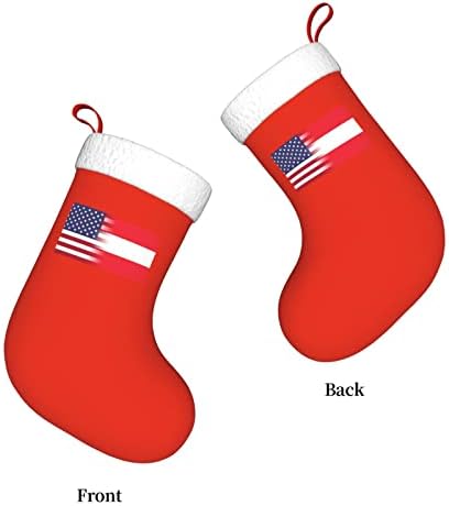 TZT Американско знаме и австриско знаме Божиќни чорапи, подароци за одмор на Божиќни празници за украси за семејни празници 18-инчни