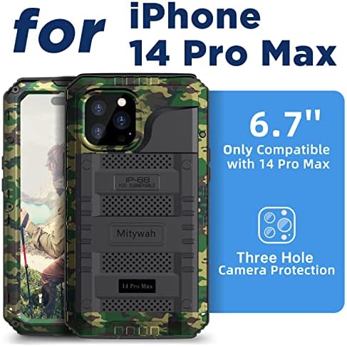 Митива Водоотпорен Случај за iPhone 14 Pro Max, Тежок Ударен Случај Со Вграден Заштитник На Екранот, Подводно Метално Куќиште со Цело Тело 6,7