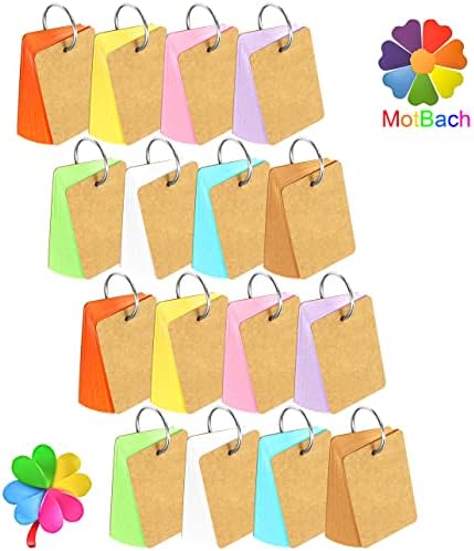 Motbach 400pcs Обоени празни картички за индекс на флеш картички со врзувачки прстени, 8 бои лесни флип флеш картички белешка картичка