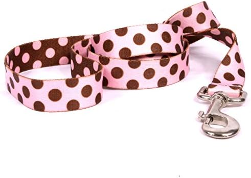 Дизајн на жолто куче розова и кафеава пол-точка кучиња поводник, мал/средно-3/4 широк и долг 5 '