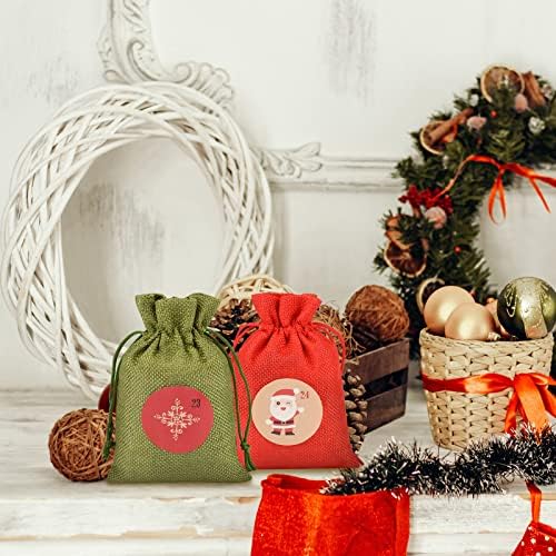 Cosmos 24 парчиња Божиќни торби за подароци за божиќни со влечење, торбички за подароци за еднократно лене, Божиќни подароци, завиткани