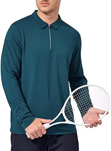 Поло маици за машки пол Марами - четвртина поштенски пуловер мажи со долг ракав сув вклопуваат голф риболов тренингот обични кошули со