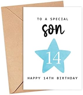 Moltdesigns на специјален син Среќен 14 -ти роденденска картичка - на возраст од 14 години - четиринаесетгодишна возраст - четиринаесетта