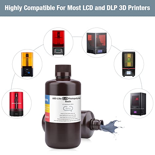 Елеоу надградена 3D смола на печатач во форма на ABS 2.0, 405NM UV-лекарен LCD LCD смола Висока прецизност Брза лекување Не-крвава фотополимерна