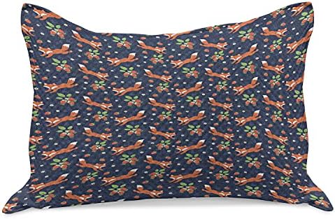 Амбесон лисица плетена ватенка перница, карикатурна шема со животинско и цветно овошје од јагода, стандарден капак за перница со големина на кралицата за спална со