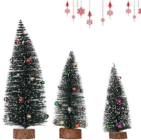 Amosfun 3PCS таблета мини новогодишна елка со дрвена база се собрал бело вештачко дрво украси за украсување за Божиќна забава