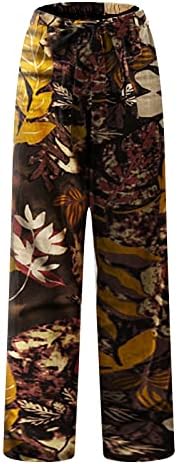 Оиолојски жени цветни печатени палацо салон панталони со широки панталони за плажа на нозе со џебови каузални лабави панталони