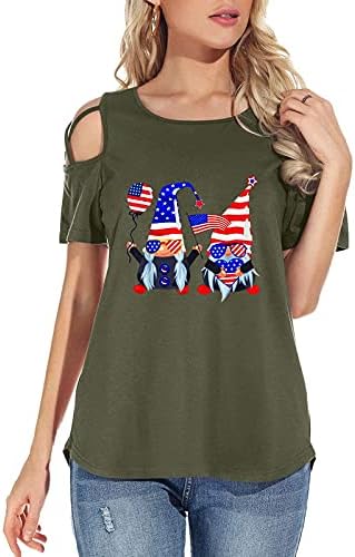 Патриотски кошули за жени во САД знаме маичка Обични летни врвови со кратки ракави ленти ленти за вратоврска удобна лабава блуза Топ