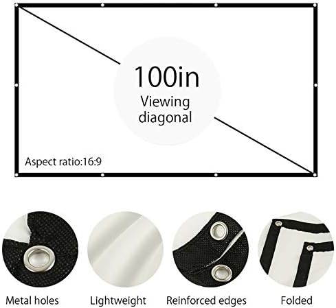 PBKINKM 120 INCHES Преклопен филмски проектор Екран 16: 9 Позадина крпа за домашно кино театар DLP бело без набори црно-еднострано