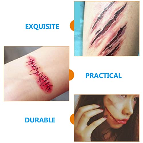 Исцелени 10 Листови Шминка Тетоважи За Лице За Ноќта на Вештерките За Возрасни, Лажни Парчиња Со Лажна Крв За Лице Комплет За Шминка За