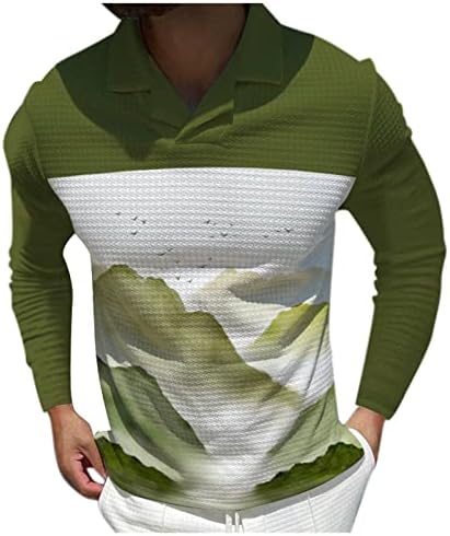 XXBR 2022 Нови маички плетени кошули од вафли, Lapel V вратот со долги ракави планински дрво обичен Хенли кошула ретро спортски голф