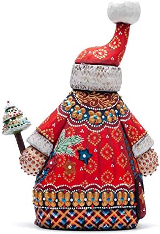 240 мм Дедо Мраз рачен врежан и обоена дрвена фигура во црвена капа