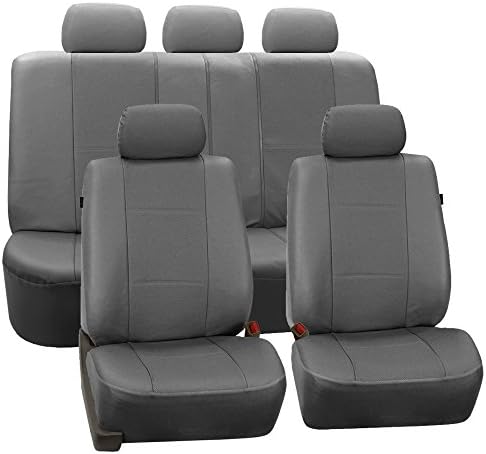 FH Group Automotive Seat Cover Deluxe Leatherette Grey Car Set Cover Full Set, внатрешни додатоци Воздухопловна перница компатибилна